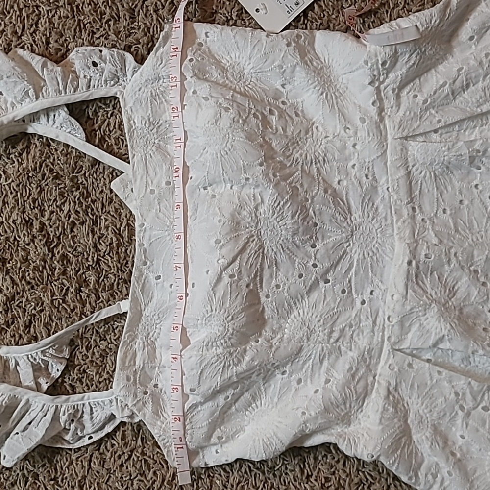 Altar'd State White Eyelet Romper with Ruffle Details Size Large - Picture 5 of 9